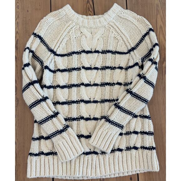 J. Jill Navy‎ Ivory Cable Knit Sweater Cotton Blend Small - Picture 1 of 6